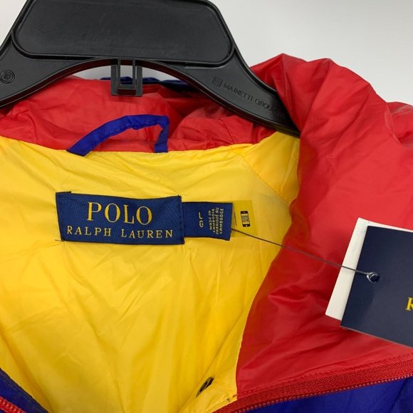 Polo Ralph Lauren Puffer Jacket Down Fill Glacier Hooded Yellow Blue - Picture 5 of 16